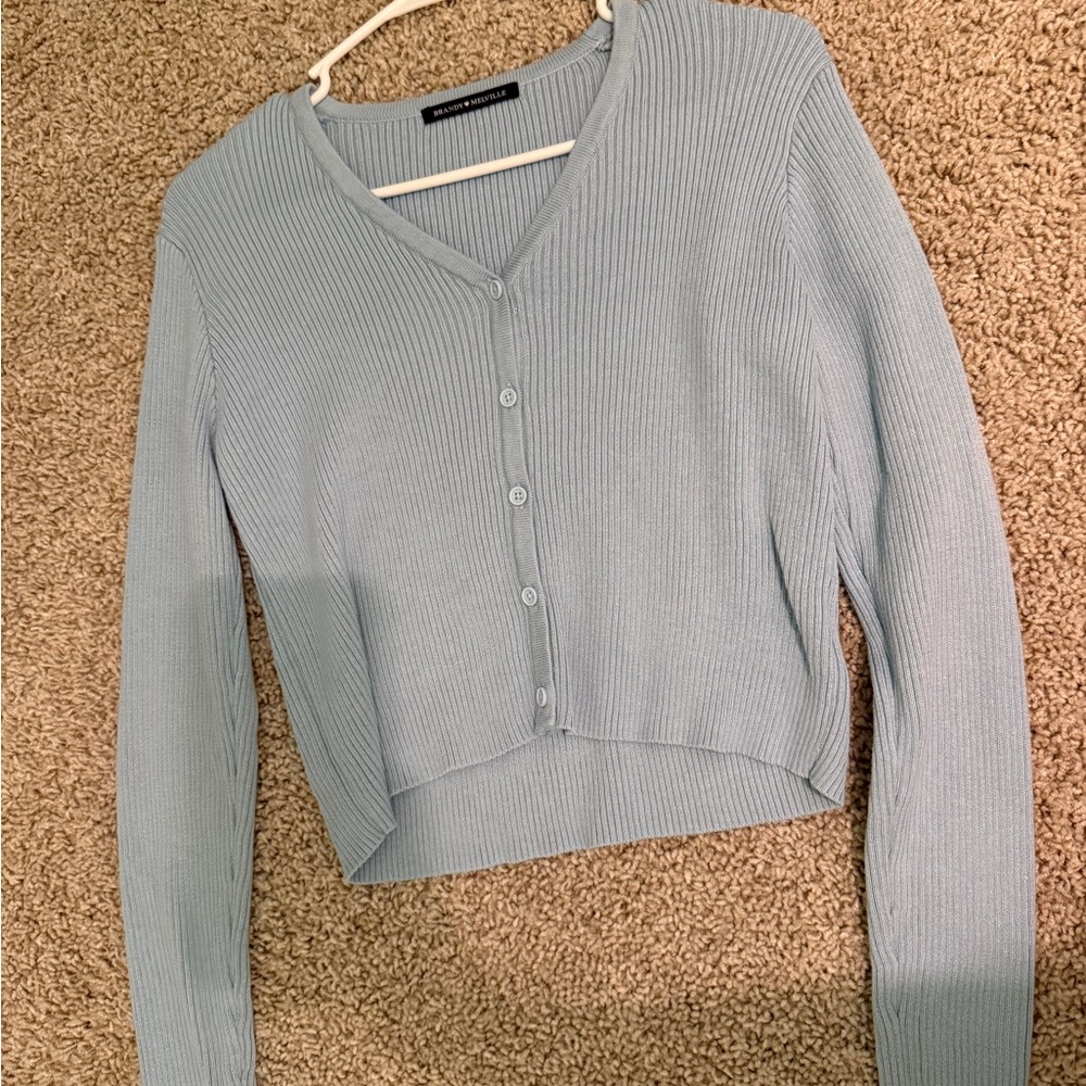 Brandy Melville Light Blue Ribbed Cardigan